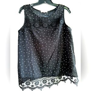 Your Story black polka dot sleeveless tank with lace detail